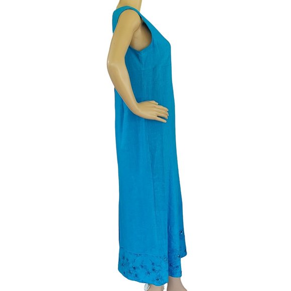 Vintage Sag Harbor Linen Dress Women's 6P Sleeveless Midi Blue Beads & Sequins - Picture 7 of 9